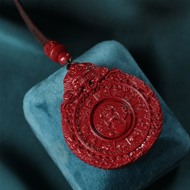 Chinese Zodiac Natural Cinnabar Bagua Amulet Keep Away Evil Spirits Necklace Pendant