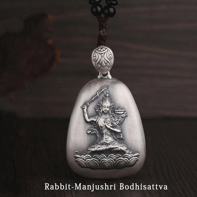 999 Sterling Silver Chinese Zodiac Natal Buddha Heart Sutra Engraved Protection Necklace Pendant