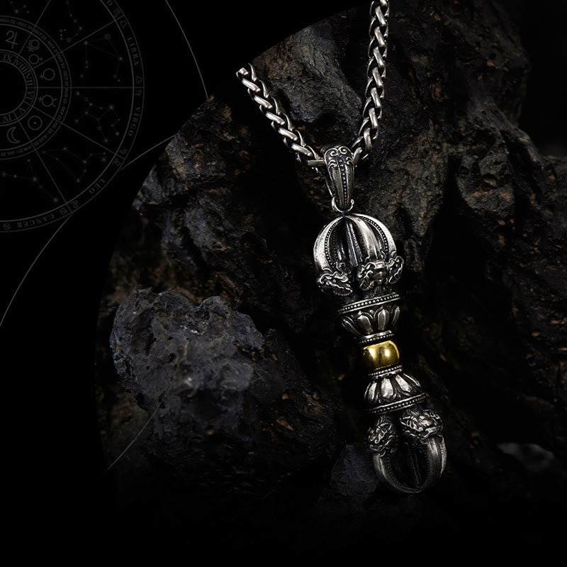 Tibetan Vajra Sterling Silver and Copper Pendant Necklace for Men and Women