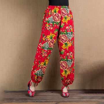 Breathable Floral Meditative Harem Pants with Pockets
