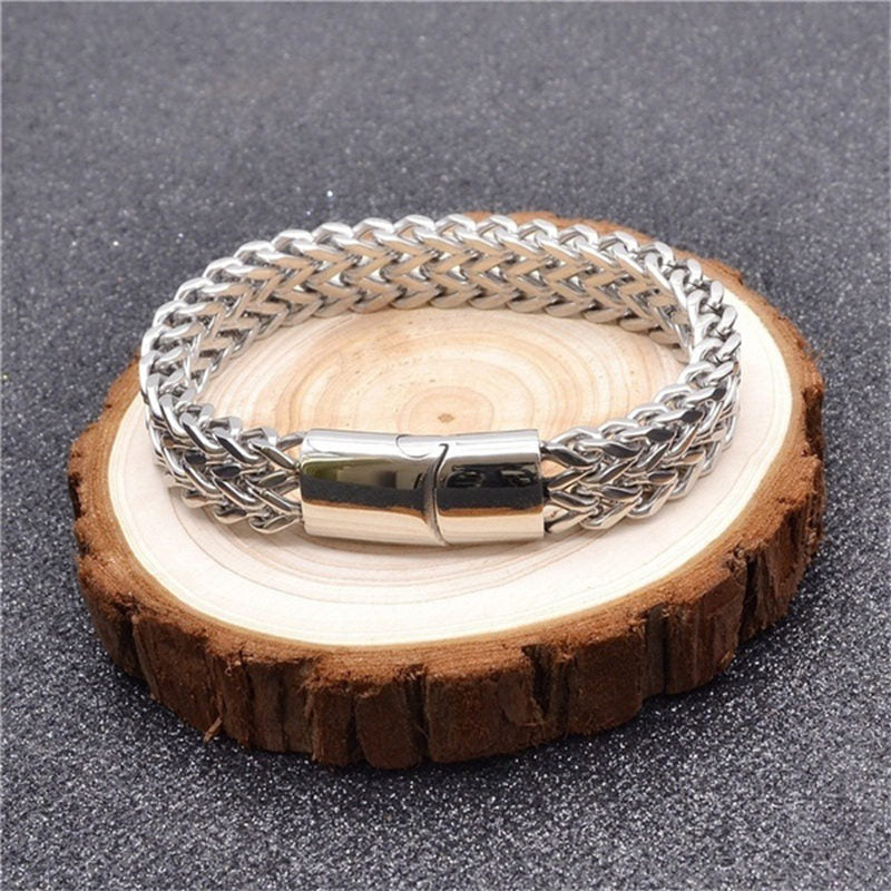 Textured Fish Scale Titanium Steel Magnetic Buckle Balance Chain Bracelet