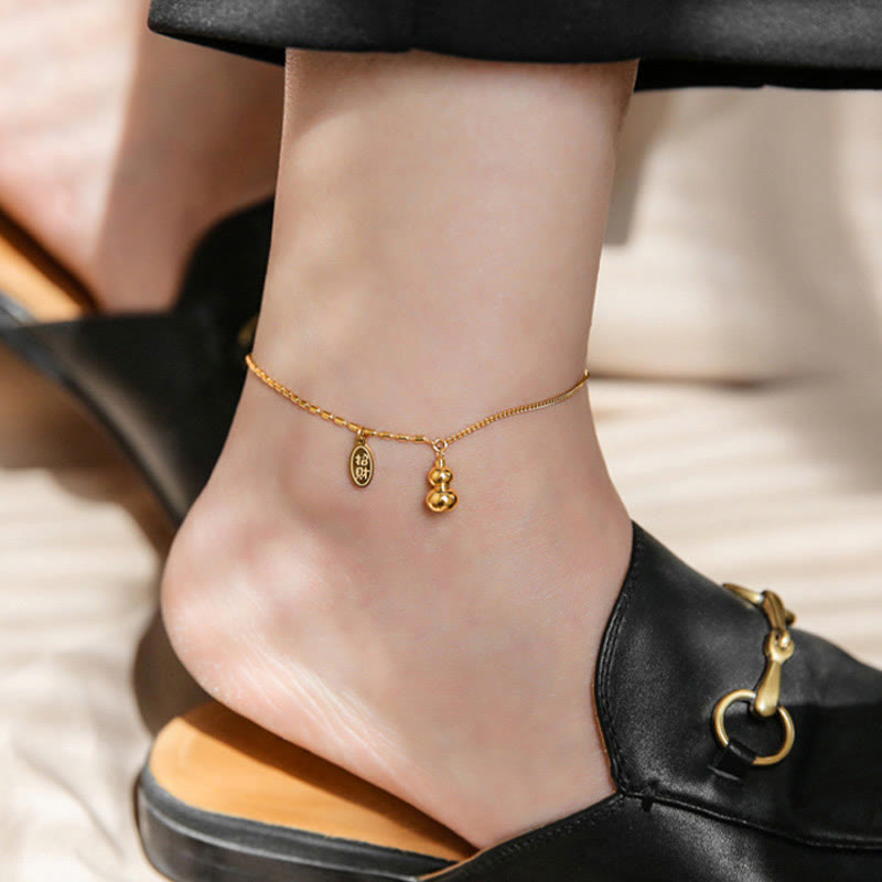 18k Gold Plated Copper Lucky Gourd Design Wealth Buckle Anklet