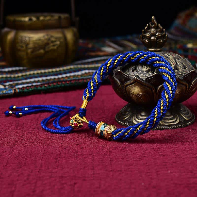 Handmade Tibetan Prayer Wheel & Endless Knot Braided Red String Bracelet