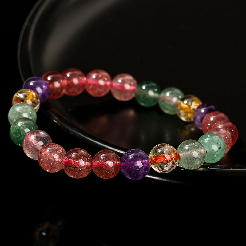 Natural Multicolored Strawberry Quartz Beaded Bracelet for Emotional Well-being