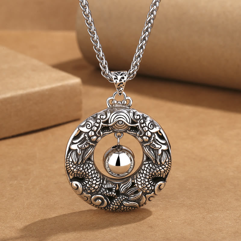 Double Dragon Playing Bead Copper Protection Necklace Pendant