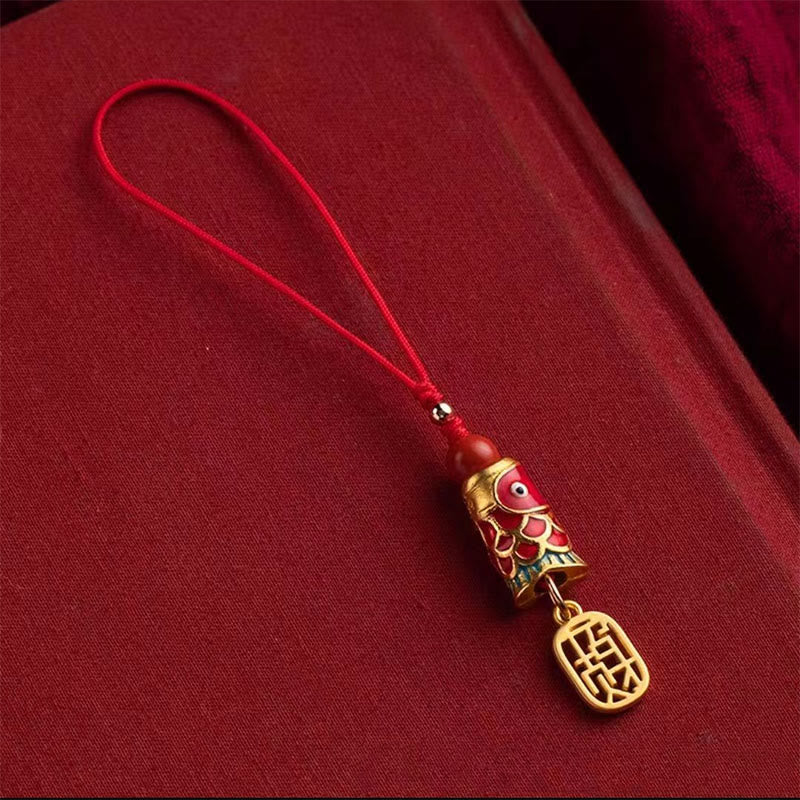 Koi Fish Cinnabar Attracting Wealth Wish Ruyi Charm Luck Phone Hanging Decoration