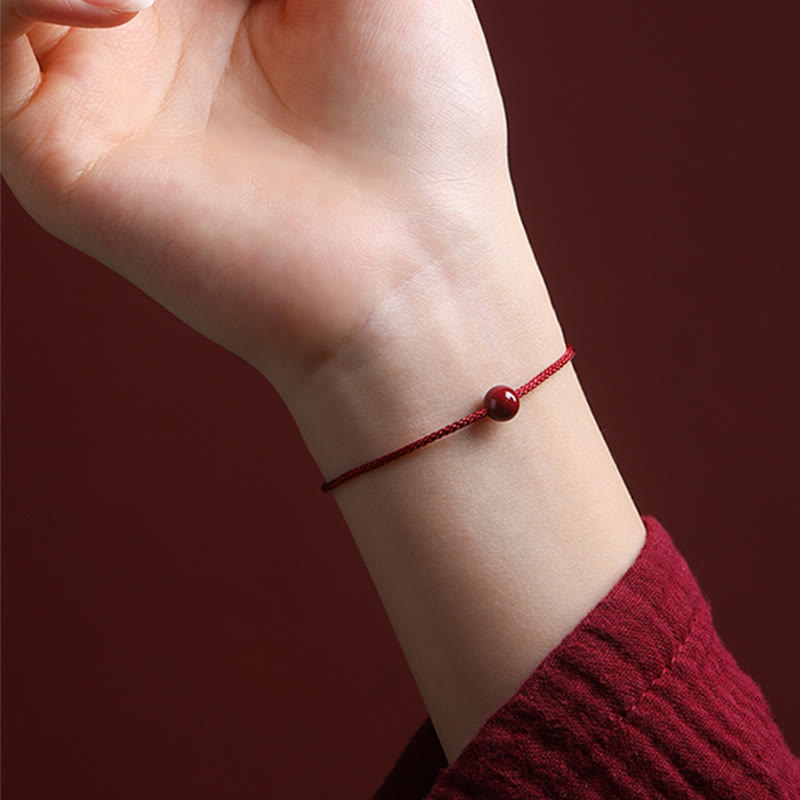 Natural Cinnabar or Red Agate Hand-Woven Red String Bracelet
