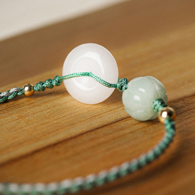 White Jade Peace Buckle Pumpkin Bead Luck Blessing Braided Bracelet