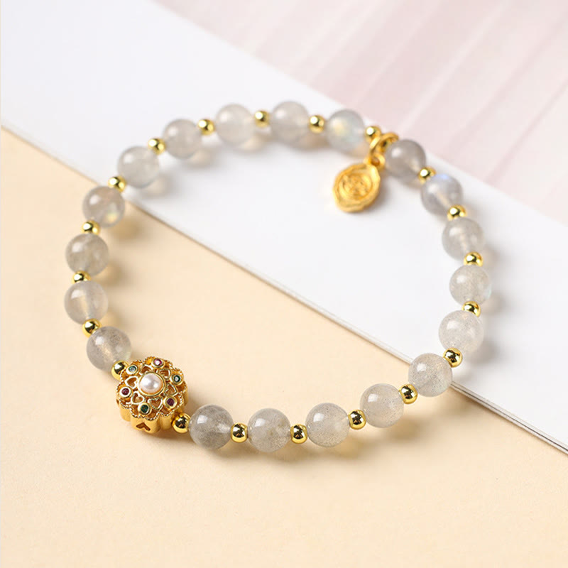 14K Gold Plated Fu Character Natural Crystal Energy Anchor Bracelet