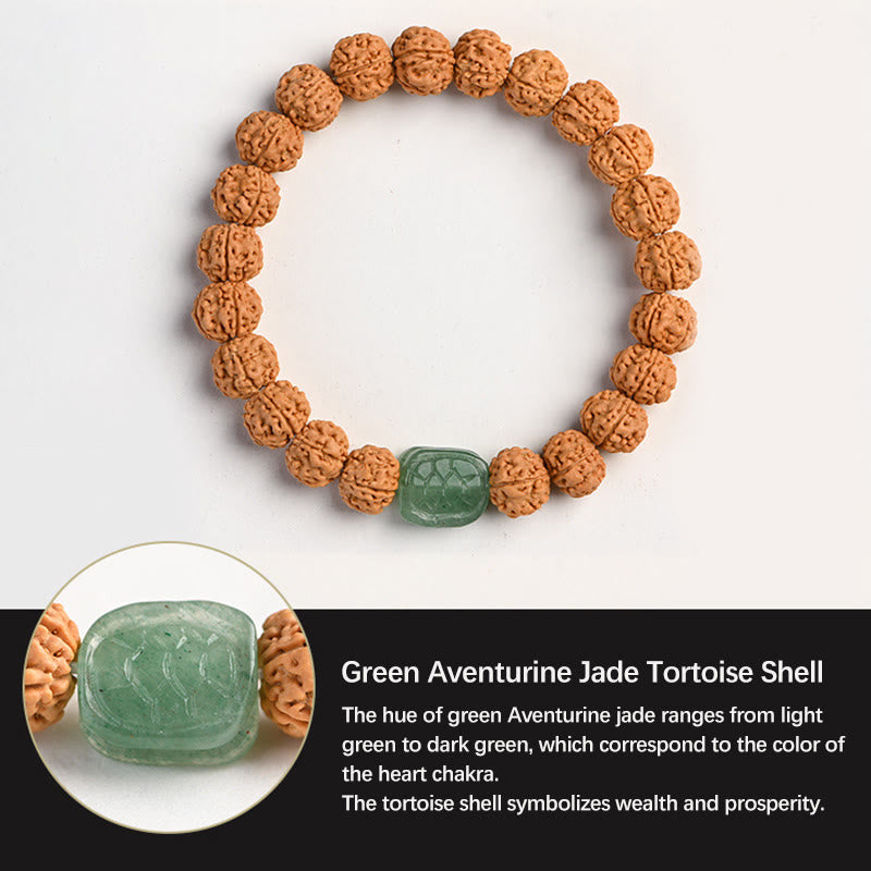 Tibetan Rudraksha & Bodhi Seed Bracelet with Hetian Jade and Gold Sheen Obsidian