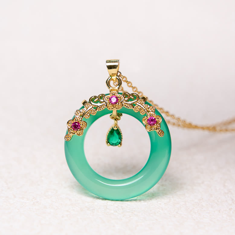 Green Chalcedony Peace Buckle Design Strength Necklace Pendant