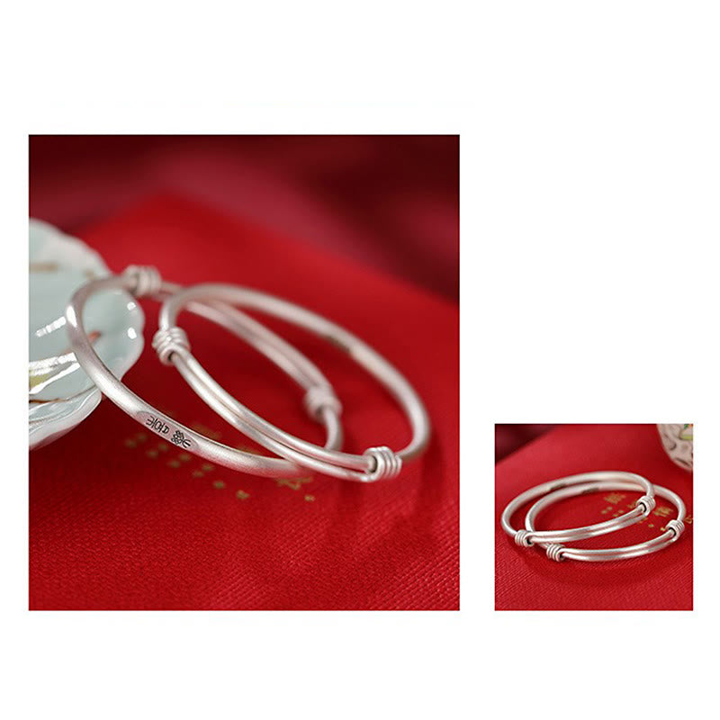 999 Sterling Silver Peace And Joy Protection Kids Child Bracelet Bangle