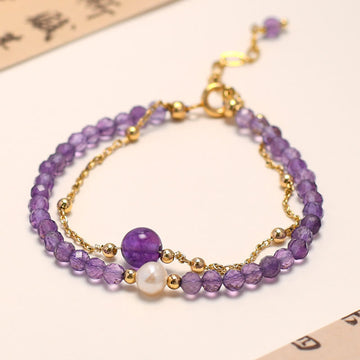14K Gold Plated Amethyst Crystal Healing Double Layer Chain Bracelet