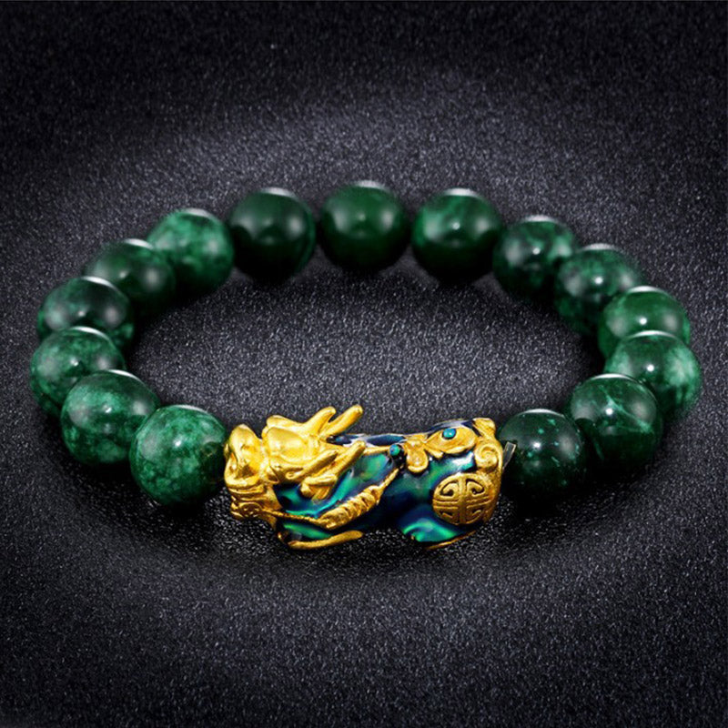 Natural Cyan Jade Pixiu Beaded Energy Bracelet