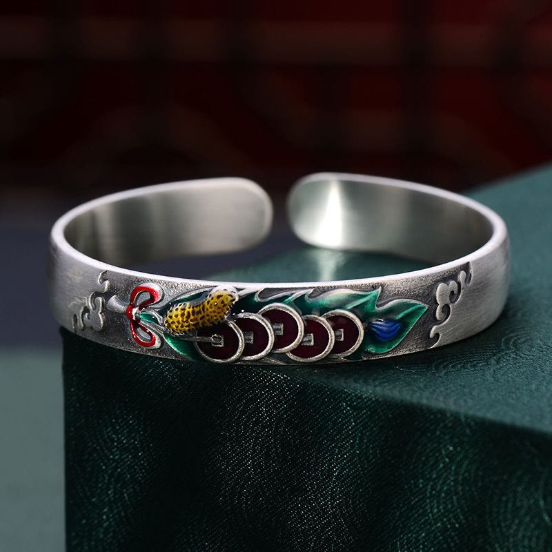 Feng Shui Five Emperor Coins Peanut Wealth Bracelet Bangle
