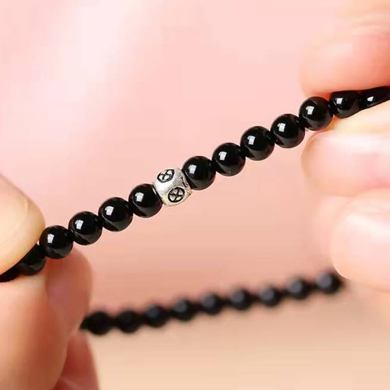 Minimalist Natural Black Obsidian and Smoky Quartz Beaded Energy Bracelet