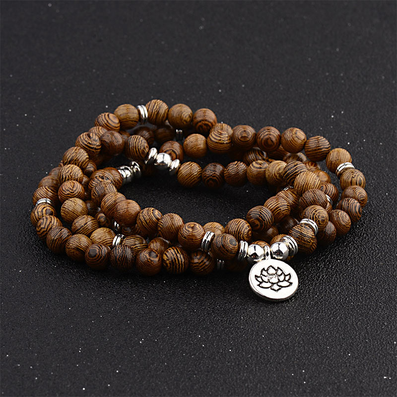 Tibetan Lightning Strike Wood Bracelet Lotus Buddha Mala
