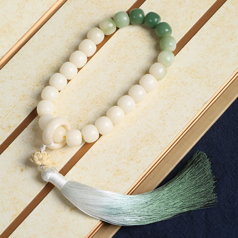 Handmade Gradient Bodhi Seed Agate & Green Aventurine Lotus Charm Wrist Mala