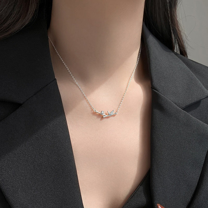 Bamboo Leaf Design Copper Zircon Wealth Necklace Pendant