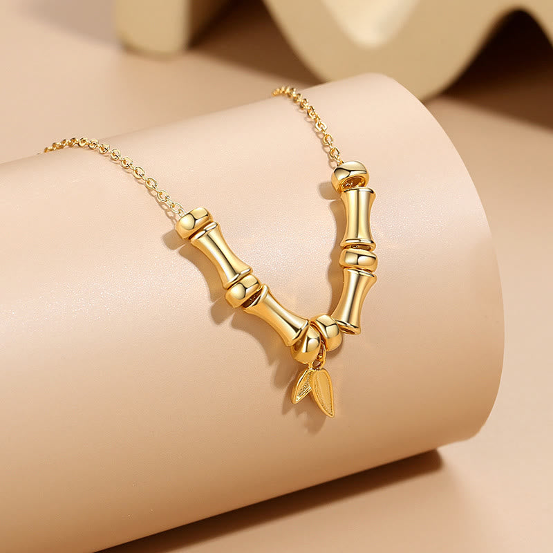 Golden Bamboo Pattern Titanium Steel Wealth Necklace Pendant