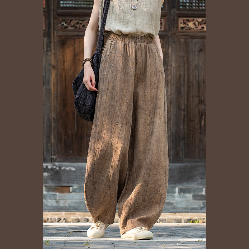 Ramie Cotton Linen Pants Tie-dye Design Trousers Loose Zen Yoga Women's Pants with Pockets