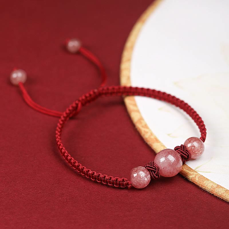 Natural Strawberry Quartz Woven Red String Adjustable Bracelet & Anklet
