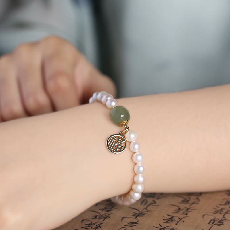 Natural Pearl Hetian Jade Happiness Healing Bead Bracelet