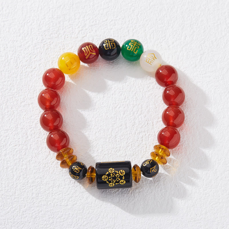 Five Elements Black Onyx Red Agate Wisdom Wealth Bracelet