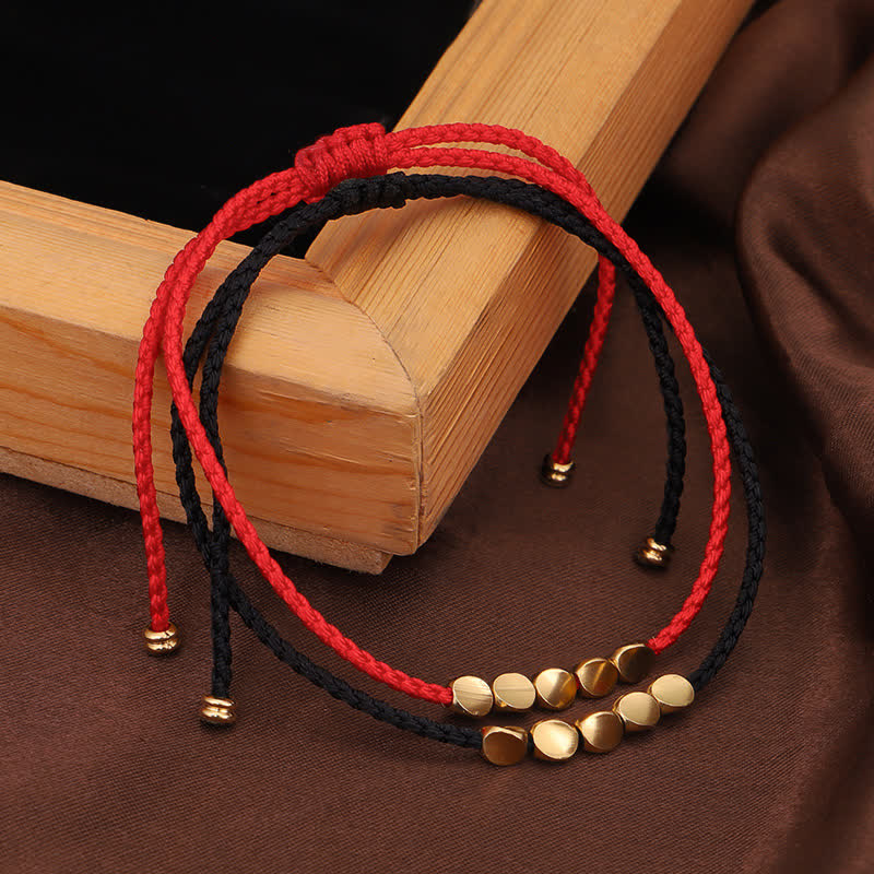 Adjustable Braided Red String Bracelet with Minimalist Copper Accents