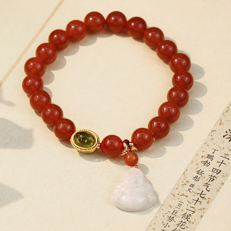 Natural Red Agate Stone Buddha Charm Handmade Bracelet