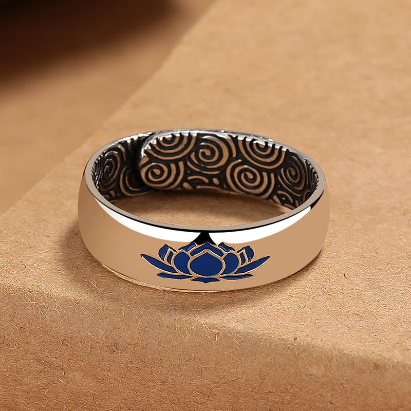 Tibetan Blue Lotus Auspicious Clouds Copper Enlightenment Ring
