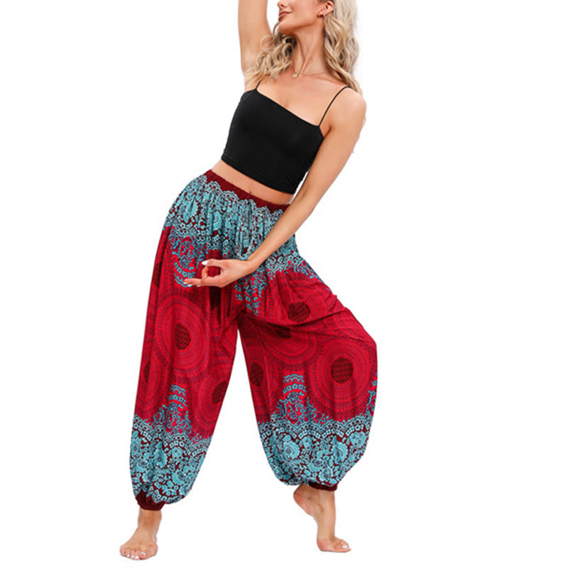 Breathable Smocked Floral Print Mindful Movement Harem Pants