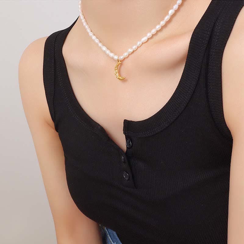 Pearl Crescent Moon Calm Necklace Pendant (Extra 35% Off | USE CODE: FS35)