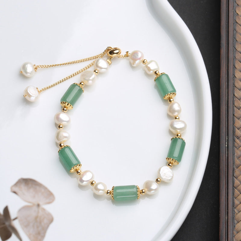 Green Aventurine Pearl Pink Crystal Bead Luck Bracelet
