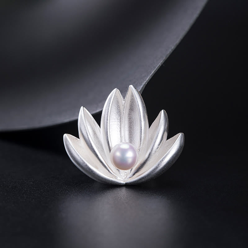 925 Sterling Silver Lotus Flower Pearl New Beginning Brooch