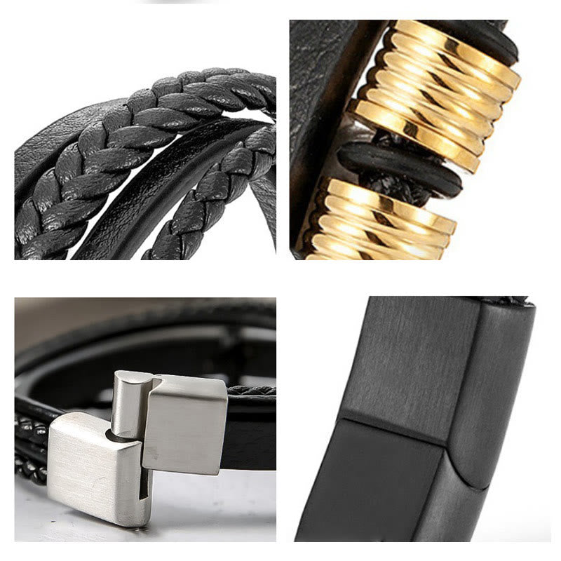 Leather Multi-Layer Titanium Steel Balance Braided Magnetic Buckle Bracelet