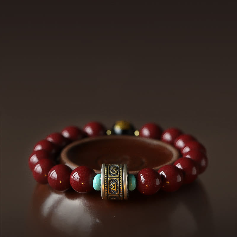 925 Sterling Silver Chinese Zodiac Natal Buddha Cinnabar Om Mani Padme Hum Calm Bracelet