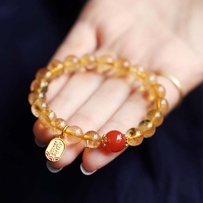 Citrine Red Agate Fortune Charm Bracelet