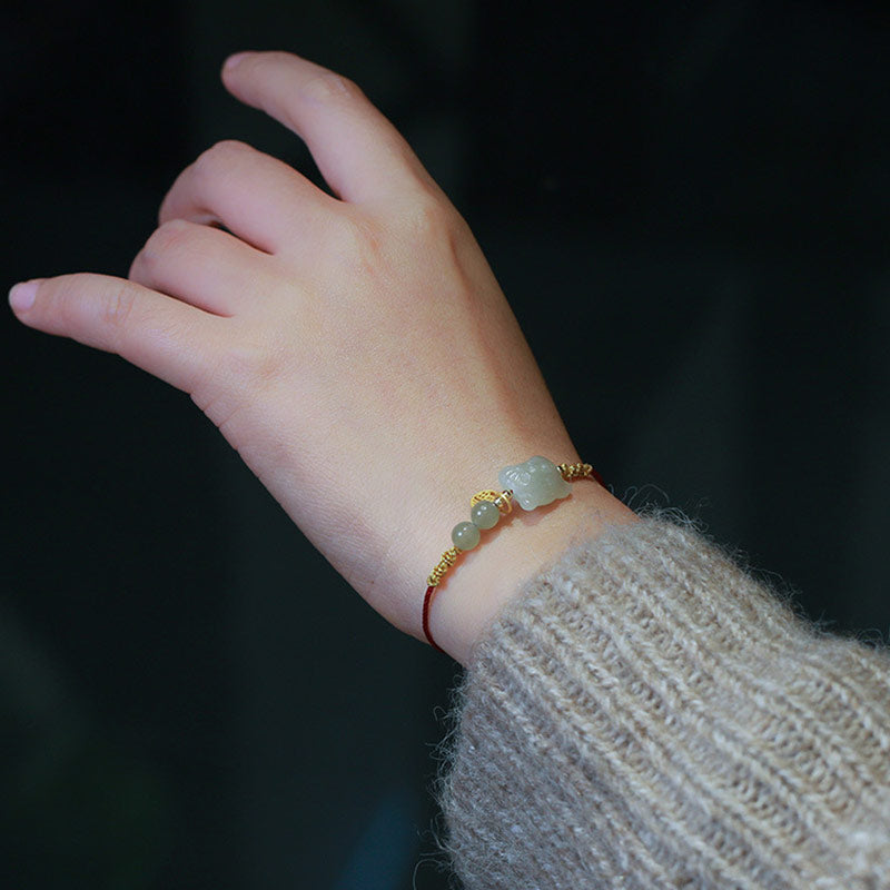 Chinese Zodiac Tiger Jade Prosperity Red String Bracelet