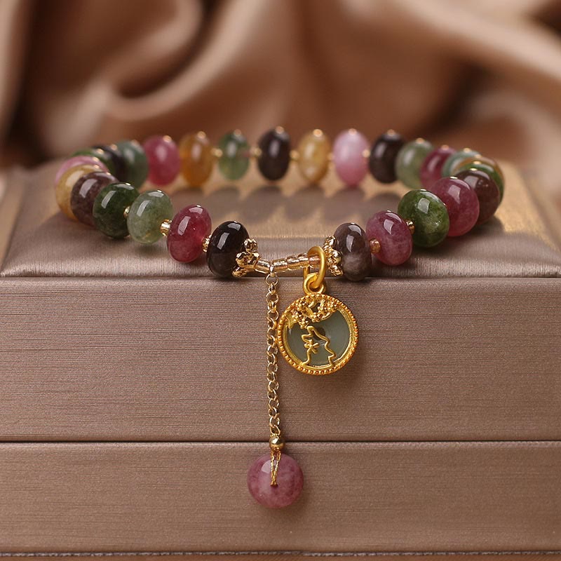 Colorful Tourmaline Cute Flower Rabbit Charm Love Bracelet