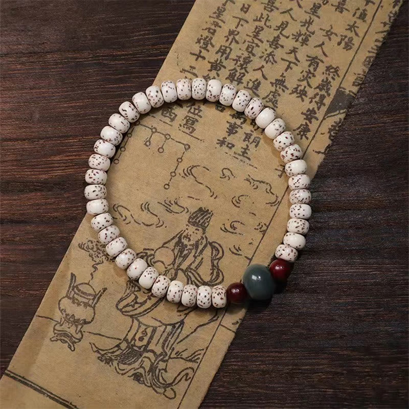 Handcrafted Small Leaf Red Sandalwood & Bodhi Seed Elastic Wisdom Bracelet