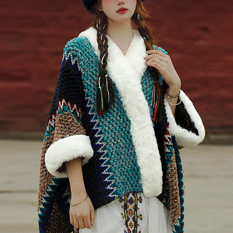 Tactile Striped Knitted Travel Meditation Tibetan Shawl