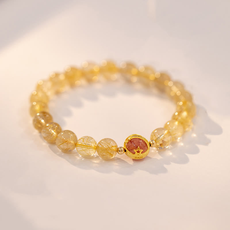Golden Rutilated Quartz Strawberry Quartz Star Protection Bracelet