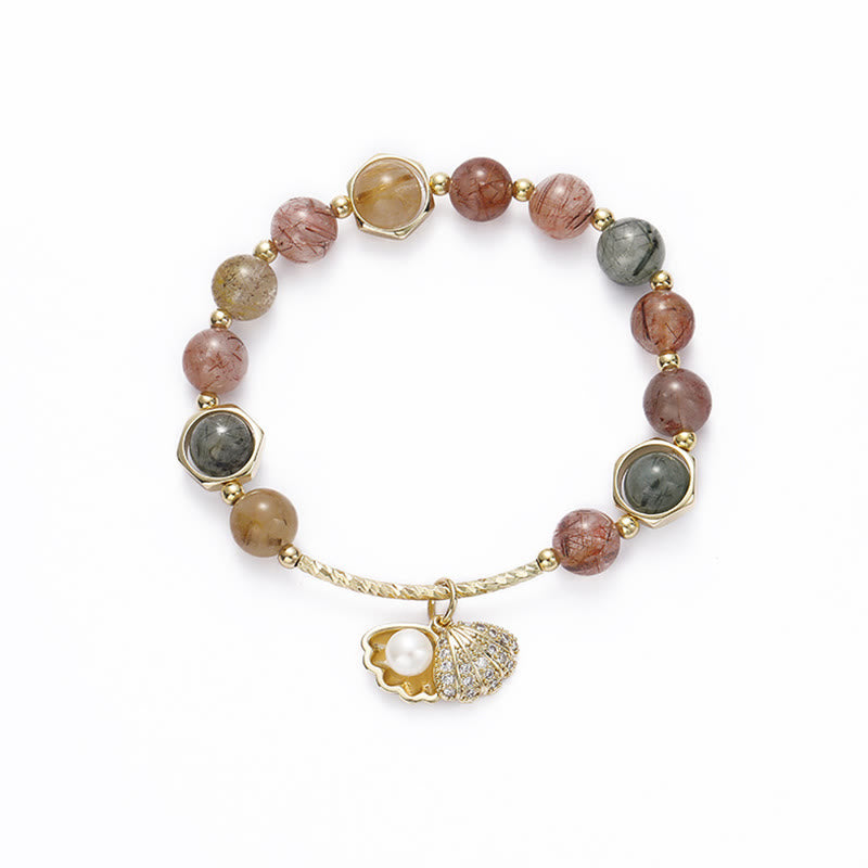 Natural Colorful Rutilated Quartz Shell Protection Bead Bracelet
