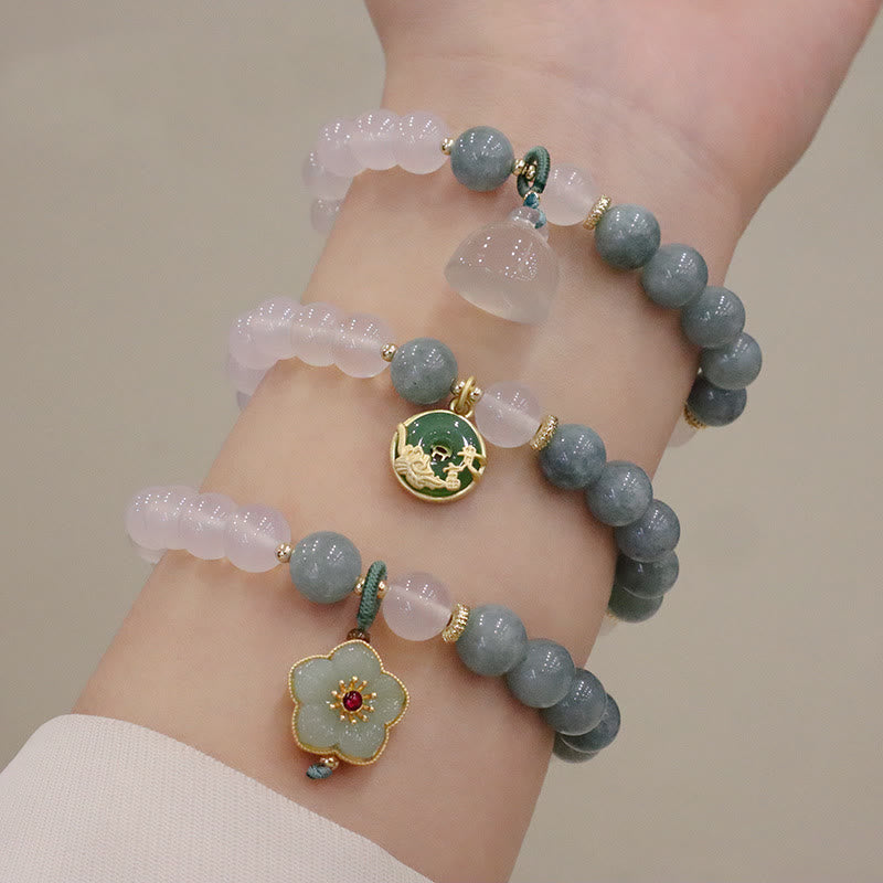 White Agate Jade Lotus Flower Peace Buckle Protection Bracelet