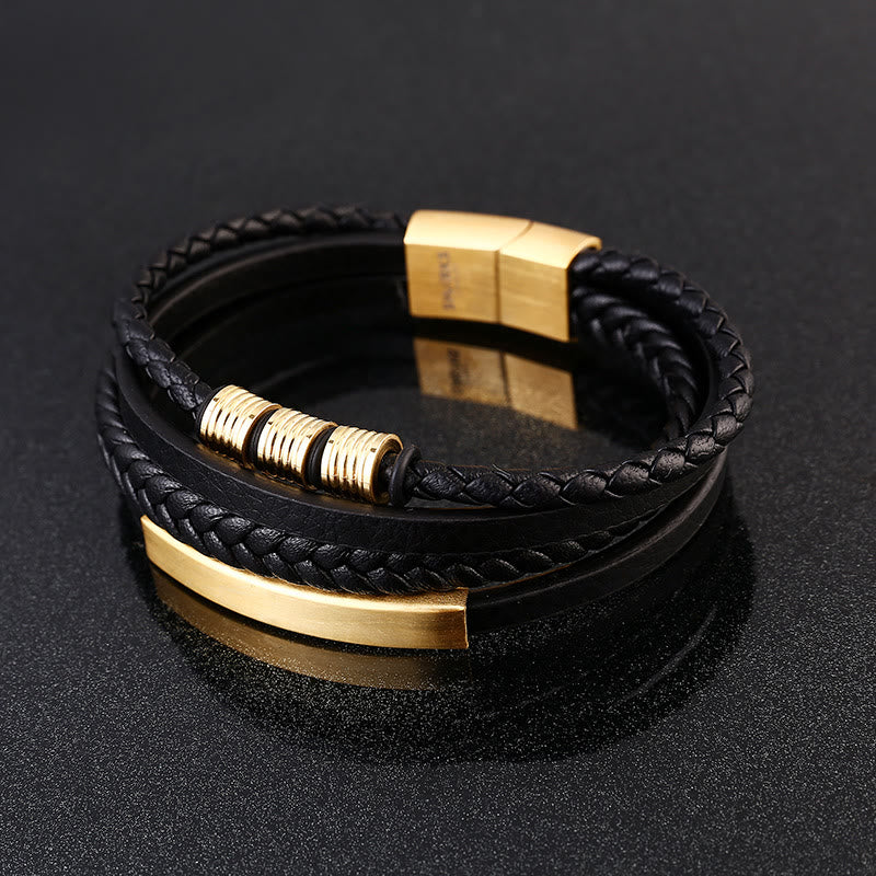 Leather Multi-Layer Titanium Steel Balance Braided Magnetic Buckle Bracelet