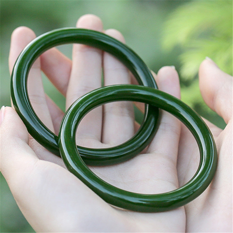 Polished Natural Cyan Jade Longevity Blessing Bangle Bracelet