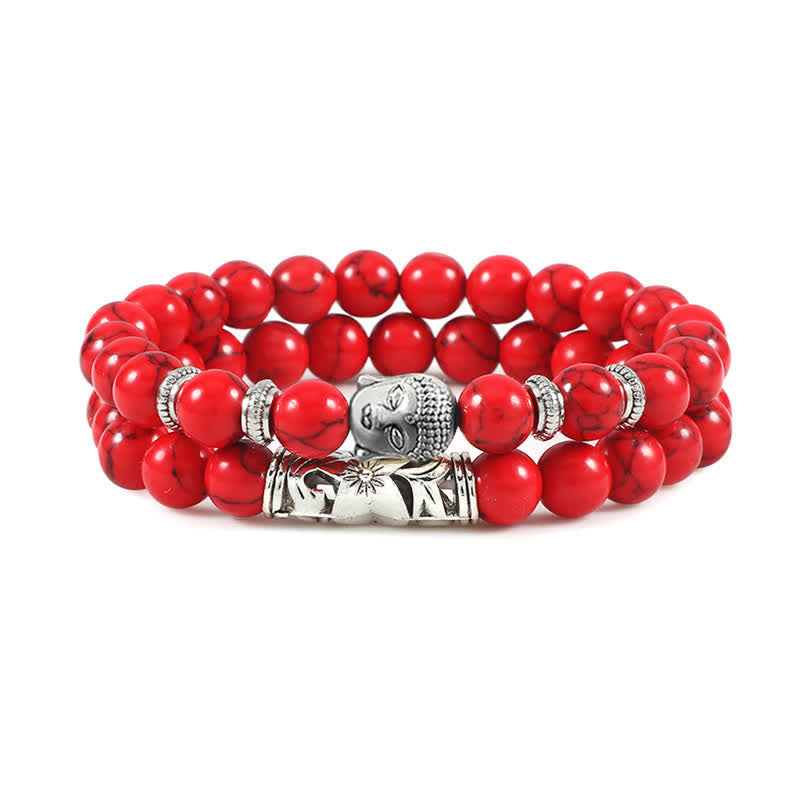 2Pcs Natural Crystal Agate Buddha Protection Bracelet