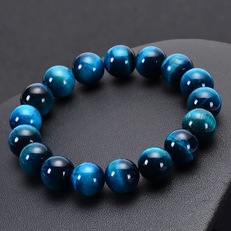Natural Blue Tiger Eye Round Bead Stone Bracelet