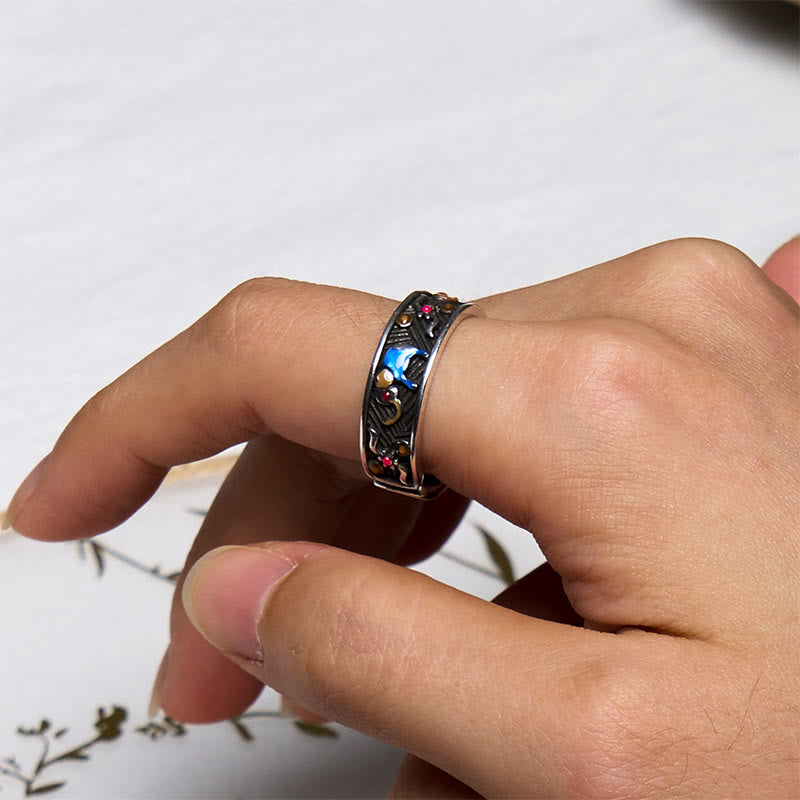 Carved Elephant Sterling Silver and Copper Adjustable Ring